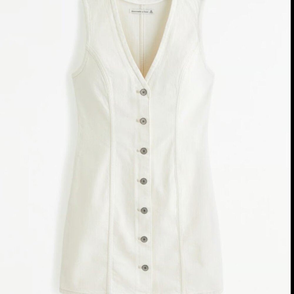 A&F Mara Denim Button-Down Vest Sleeveless Mini Cream White Dress NWT Size Mediu